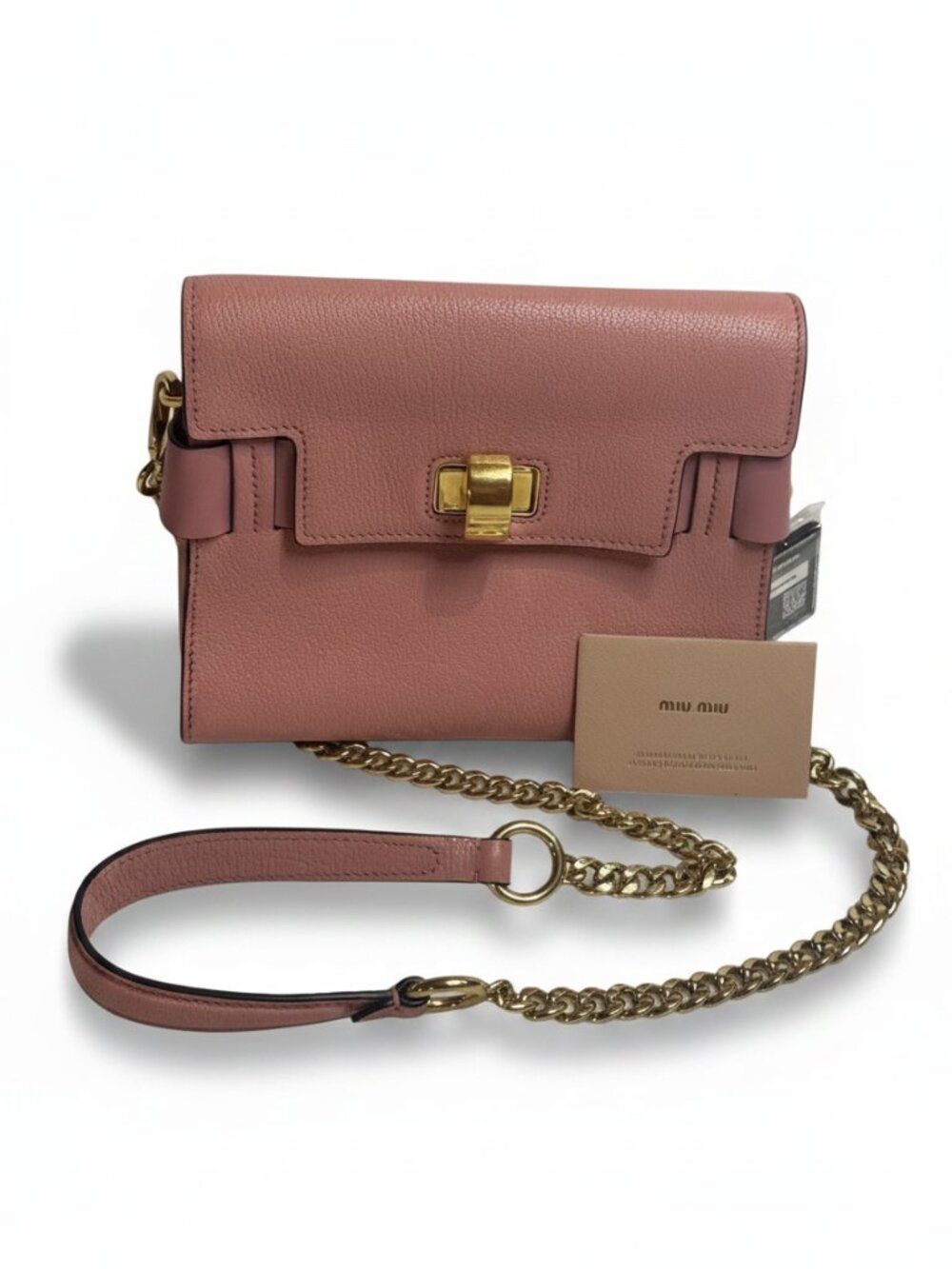 Miu Miu Madras Leather Flap Crossbody — Dusty Rose